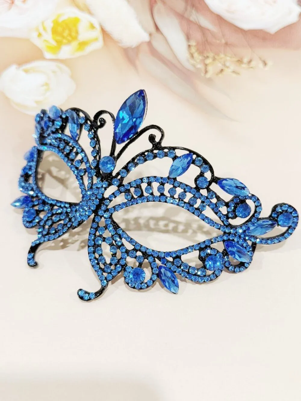 Blue Crystal Masquerade Mask, Butterfly Venetian Mask, Masquerade Ball Mask
